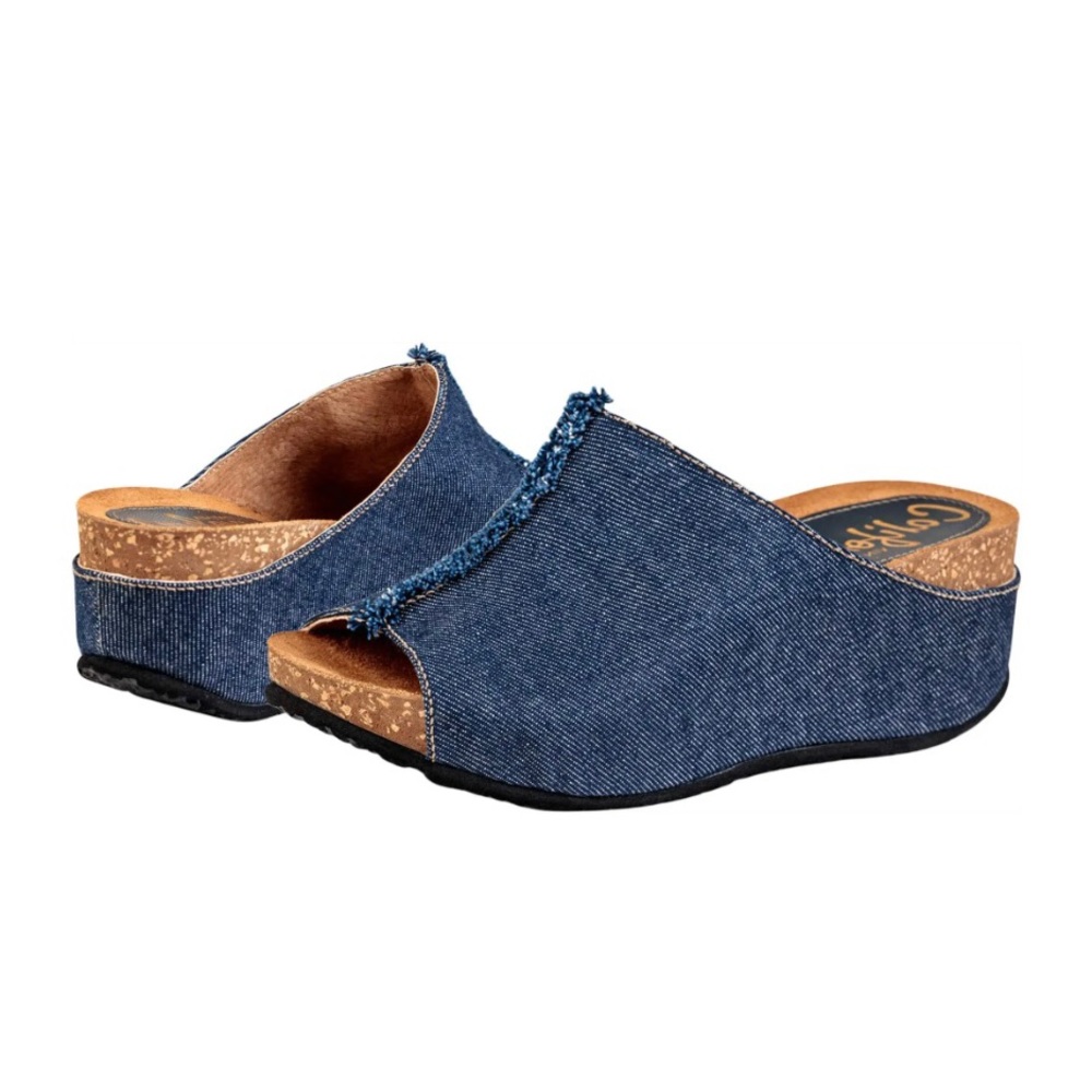 Californians- Cecilia denim open toe wedge sandal